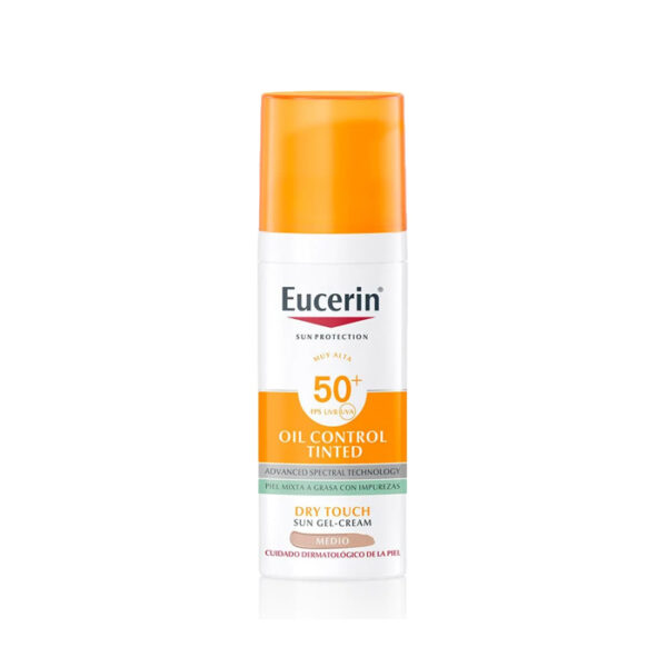 Eucerin Sun Face Oil Control FPS 50+ con color tono medio 50ml