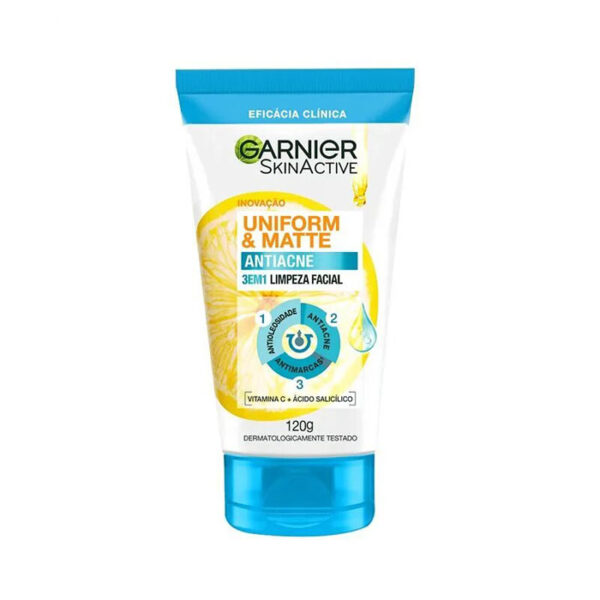Garnier Uniform & Matte Exfoliante facial antiacné 3 en 1 120 g