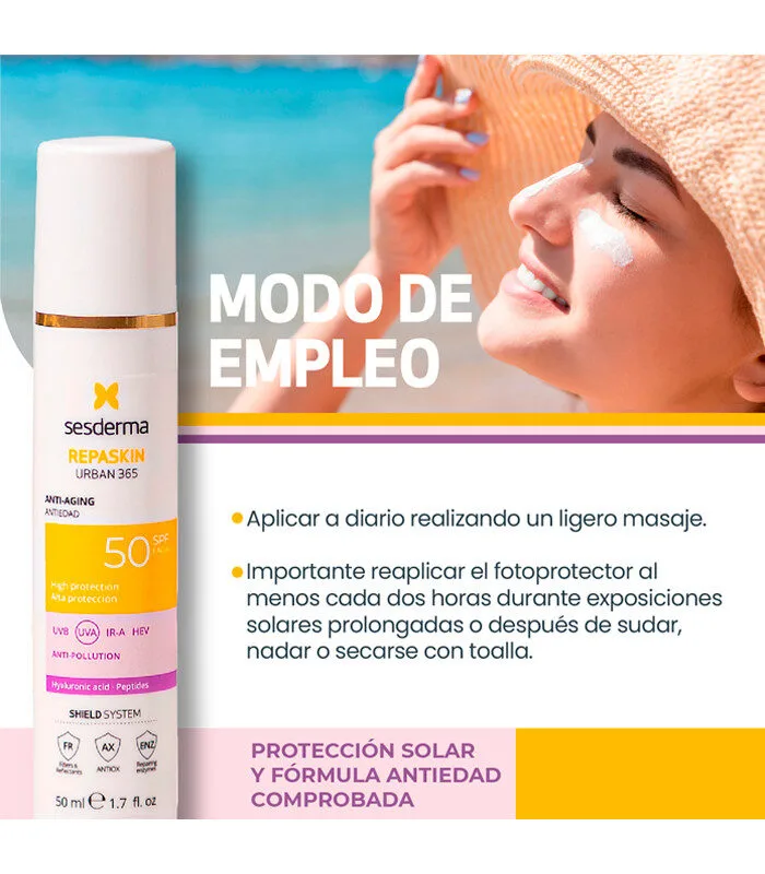 SESDERMA REPASKIN URBAN 365 ANTIEDAD SPF50 50ml 2 SESDERMA PROTECTOR SOLAR REPASKIN URBAN 365 ANTIEDAD SPF50 50ml - Imagen 2